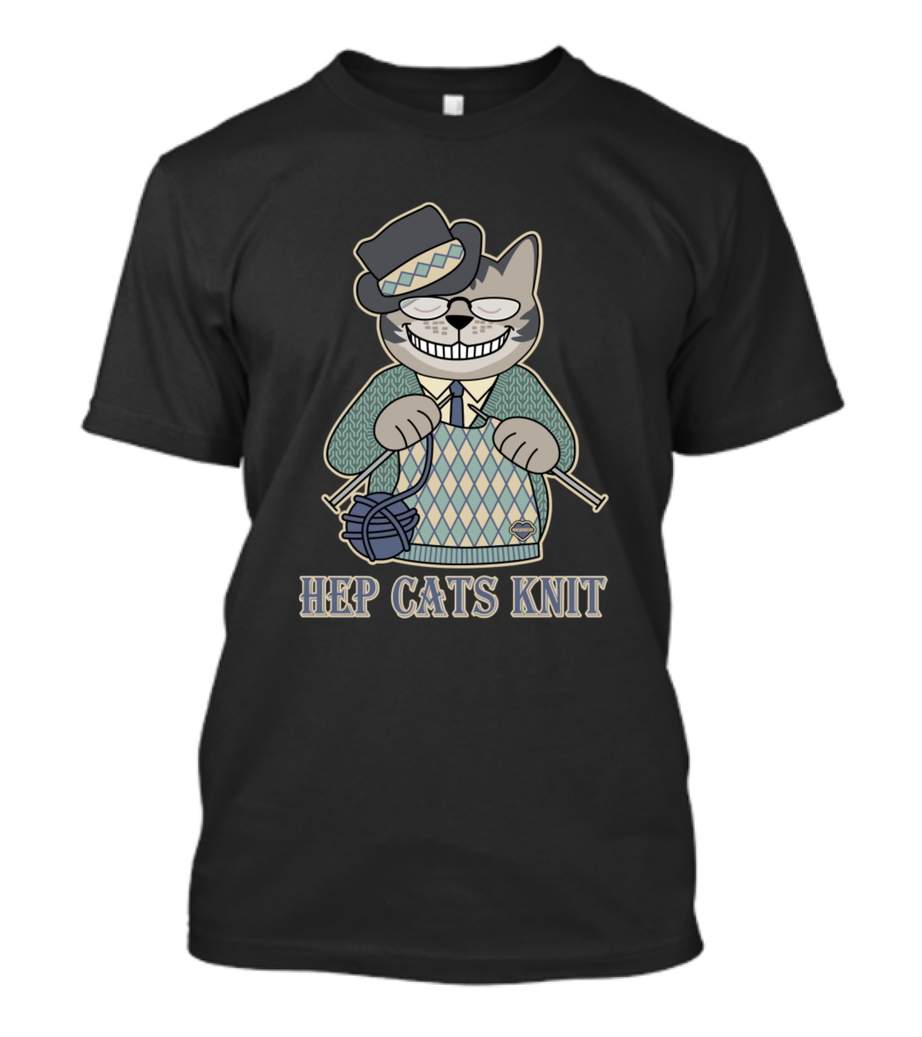 Hep Cats Knit Funny Cat Kitty Argyle Sweater Knitting T-Shirt