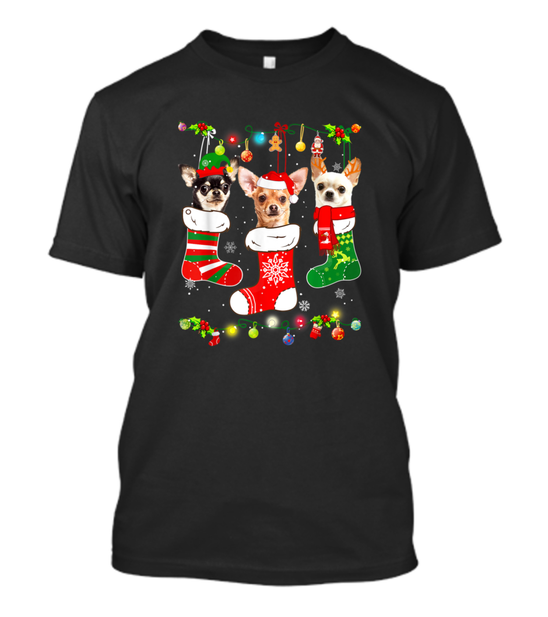 Chihuahua Christmas Lights Funny Xmas Dog Love Stockings Holiday T-Shirt