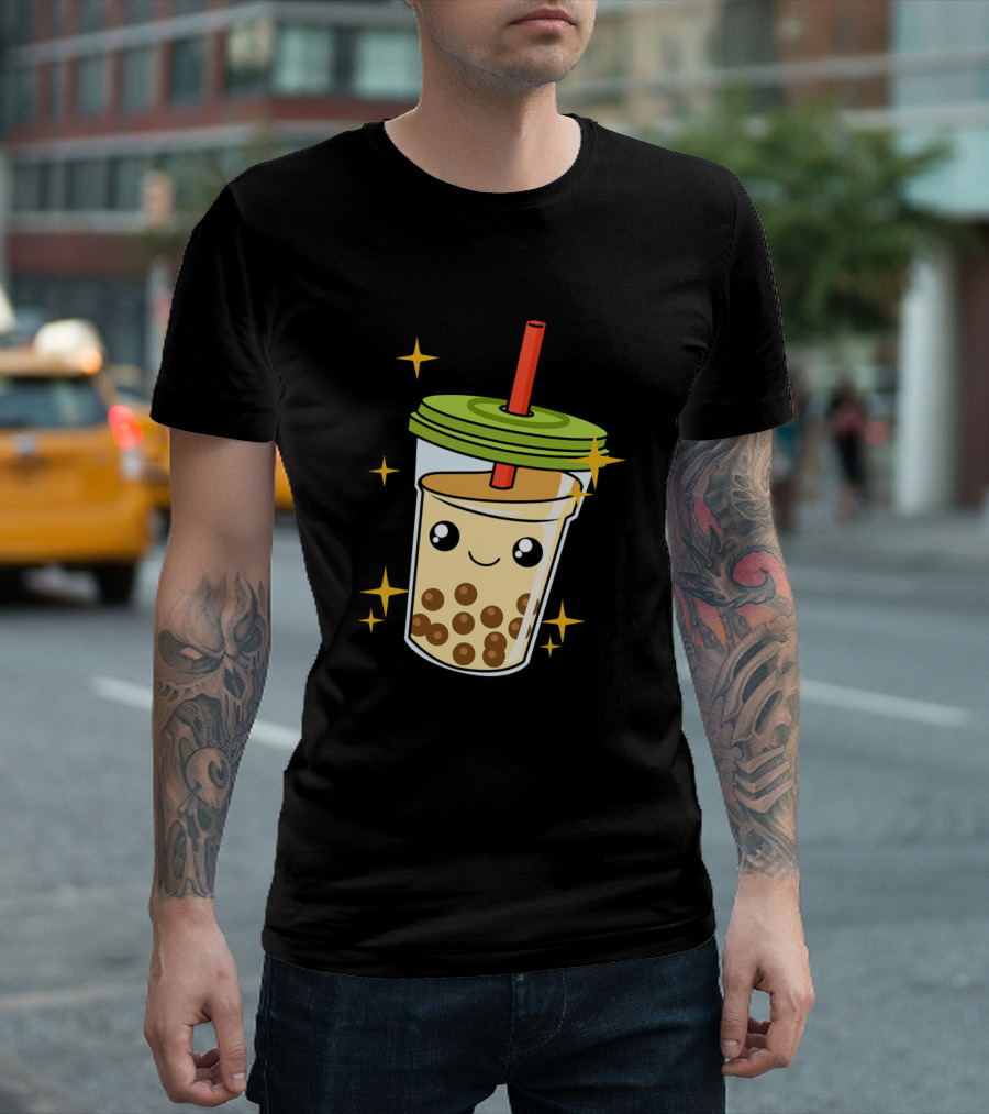 Sparkling Kawaii Chibi Bubble Tea Boba Milk Tea Cup T-Shirt