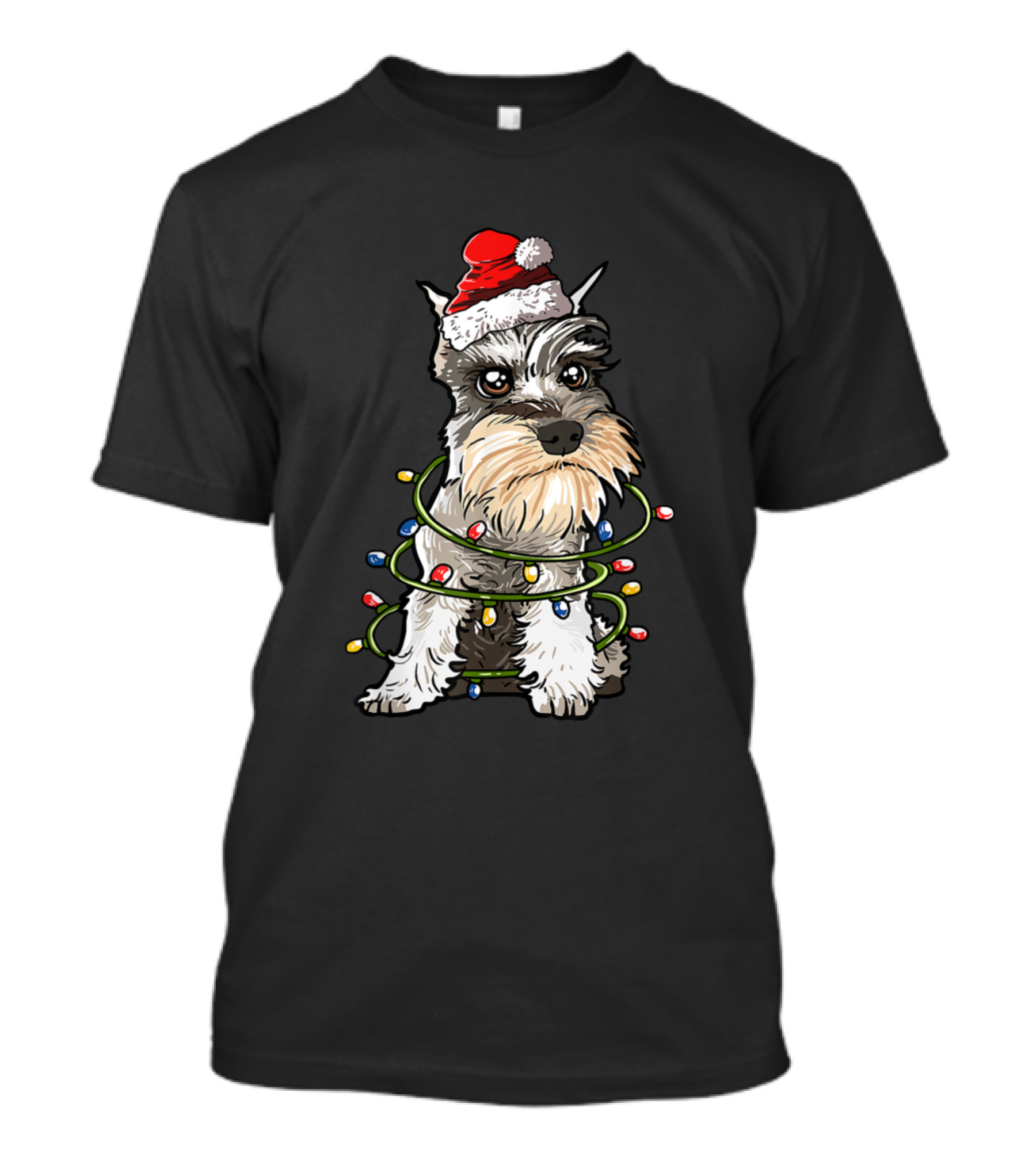 Schnauzer Santa Christmas Lights Wrapped Dog T-Shirt