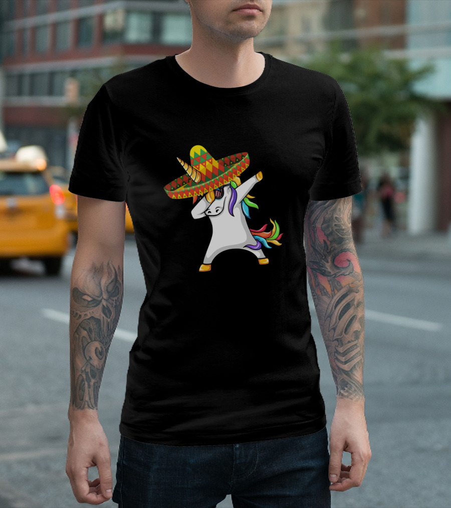 Cinco De Mayo Dabbing Unicorn Rainbow Sombrero T-Shirt