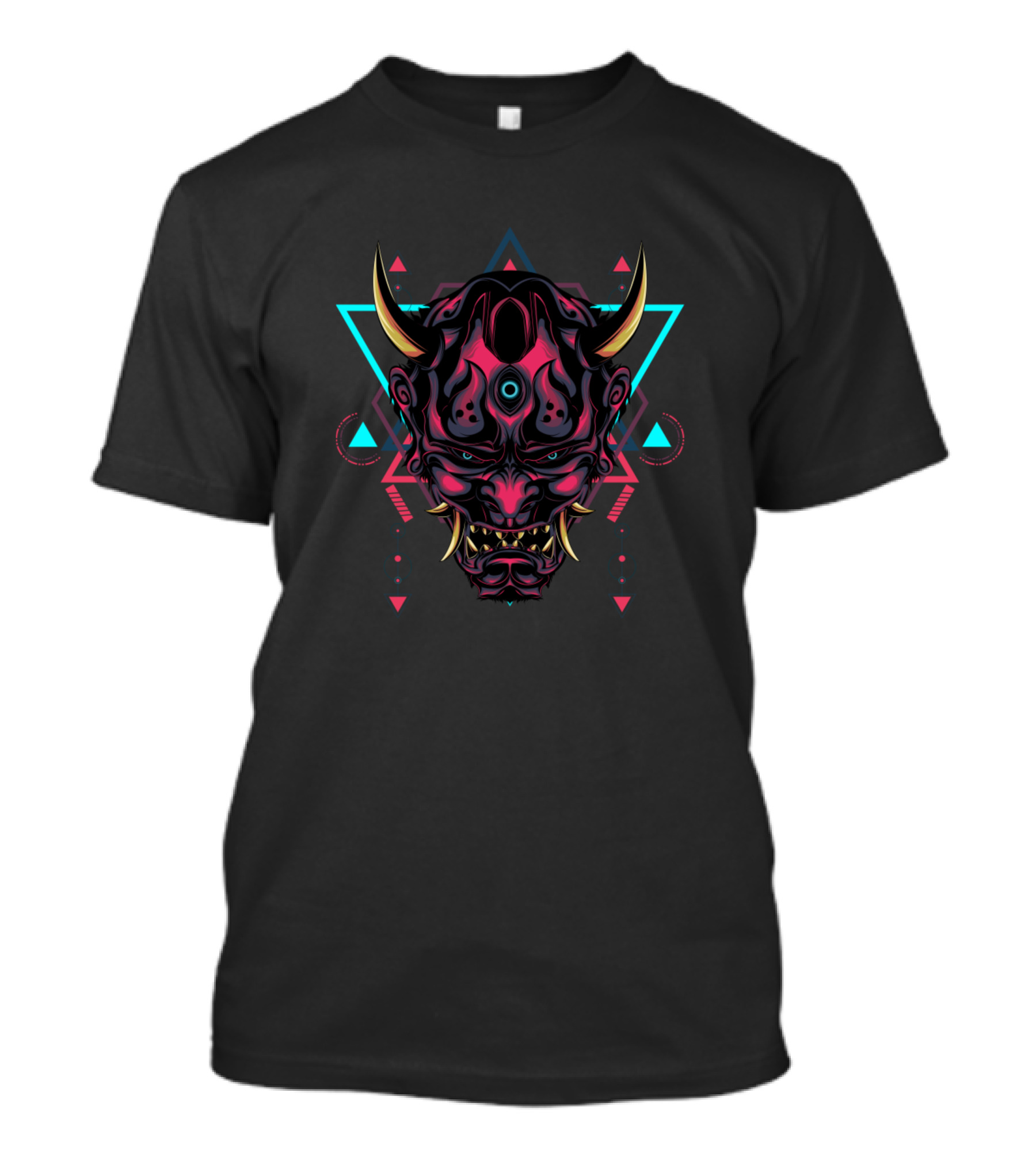 Devil Mask Neon Geometric Oni Face T-Shirt