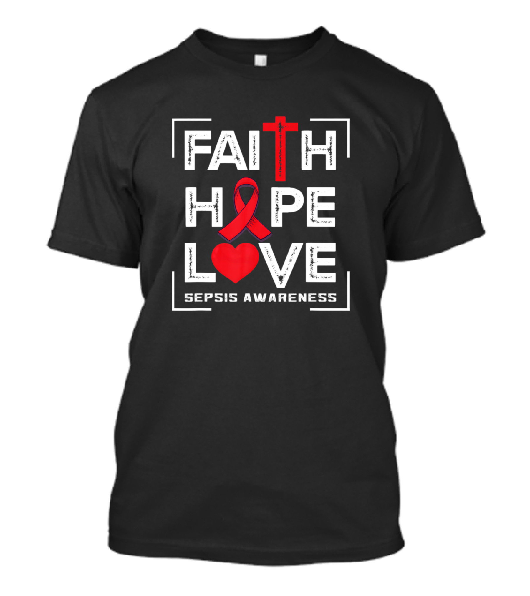 Faith Hope Love Sepsis Awareness Ribbon Heart Cross T-Shirt