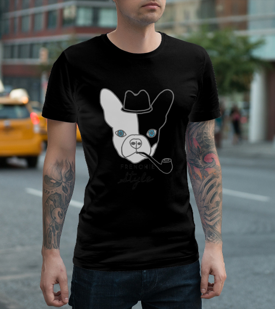 Frenchie Style Hat and Pipe Dual-Tone Bulldog T-Shirt