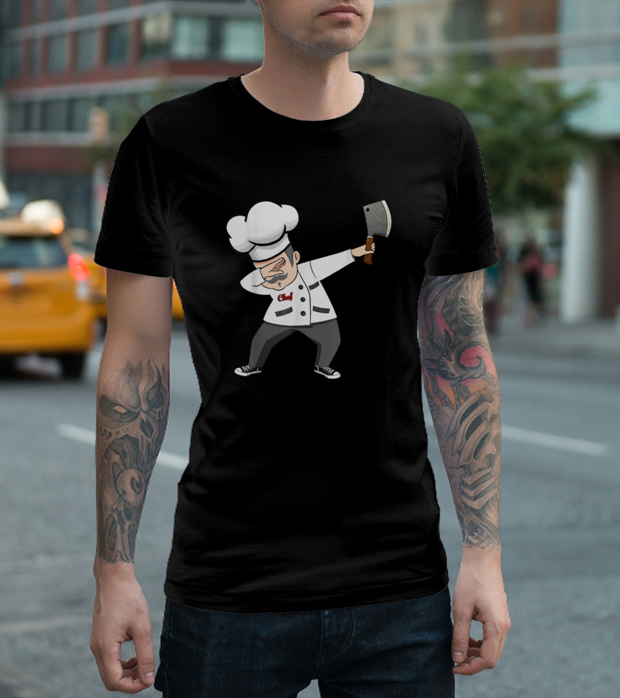 Funny Dab Chef Culinary Dad Dabbing Chef with Cleaver T-Shirt