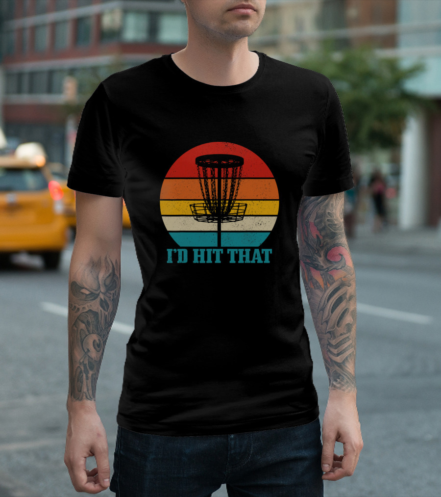 Mens Disco Golf I'd Hit That Funny Vintage Disc Golf Basket Retro Sunset T-Shirt