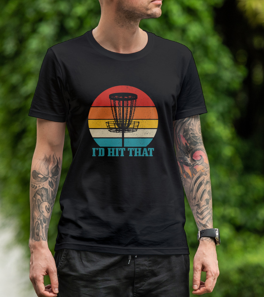 Mens Disco Golf I'd Hit That Funny Vintage Disc Golf Basket Retro Sunset T-Shirt