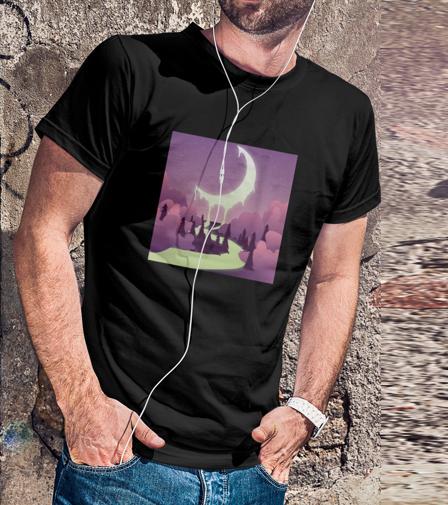 Moon Melting River Fantasy Night Landscape T-Shirt