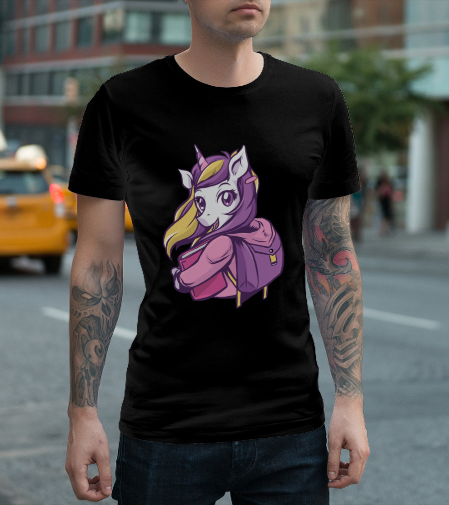 School Unicorn Girl Backpack Book T-Shirt