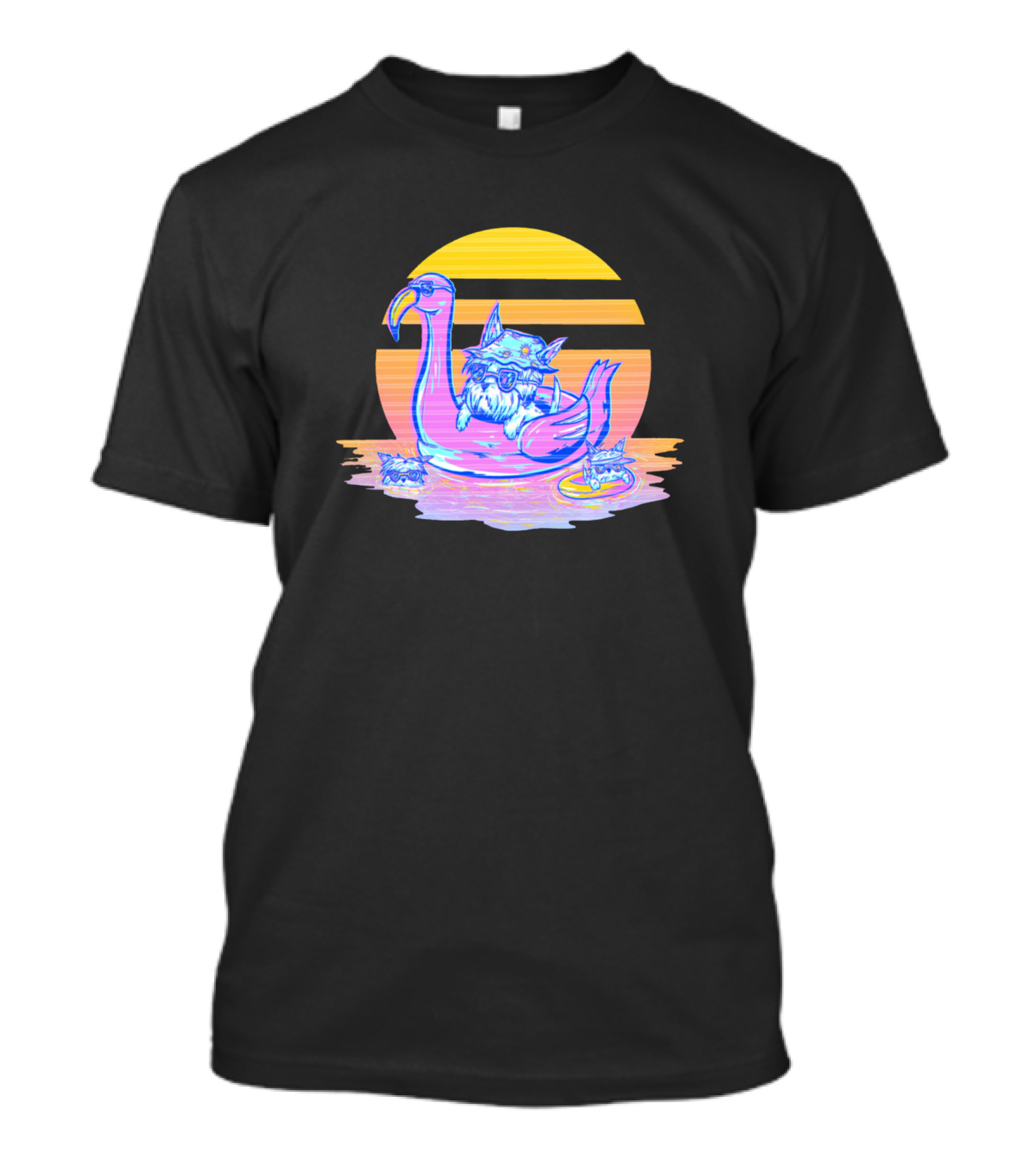 Summer Puppers Floating With Flamingo Pink Sunset Vibes T-Shirt