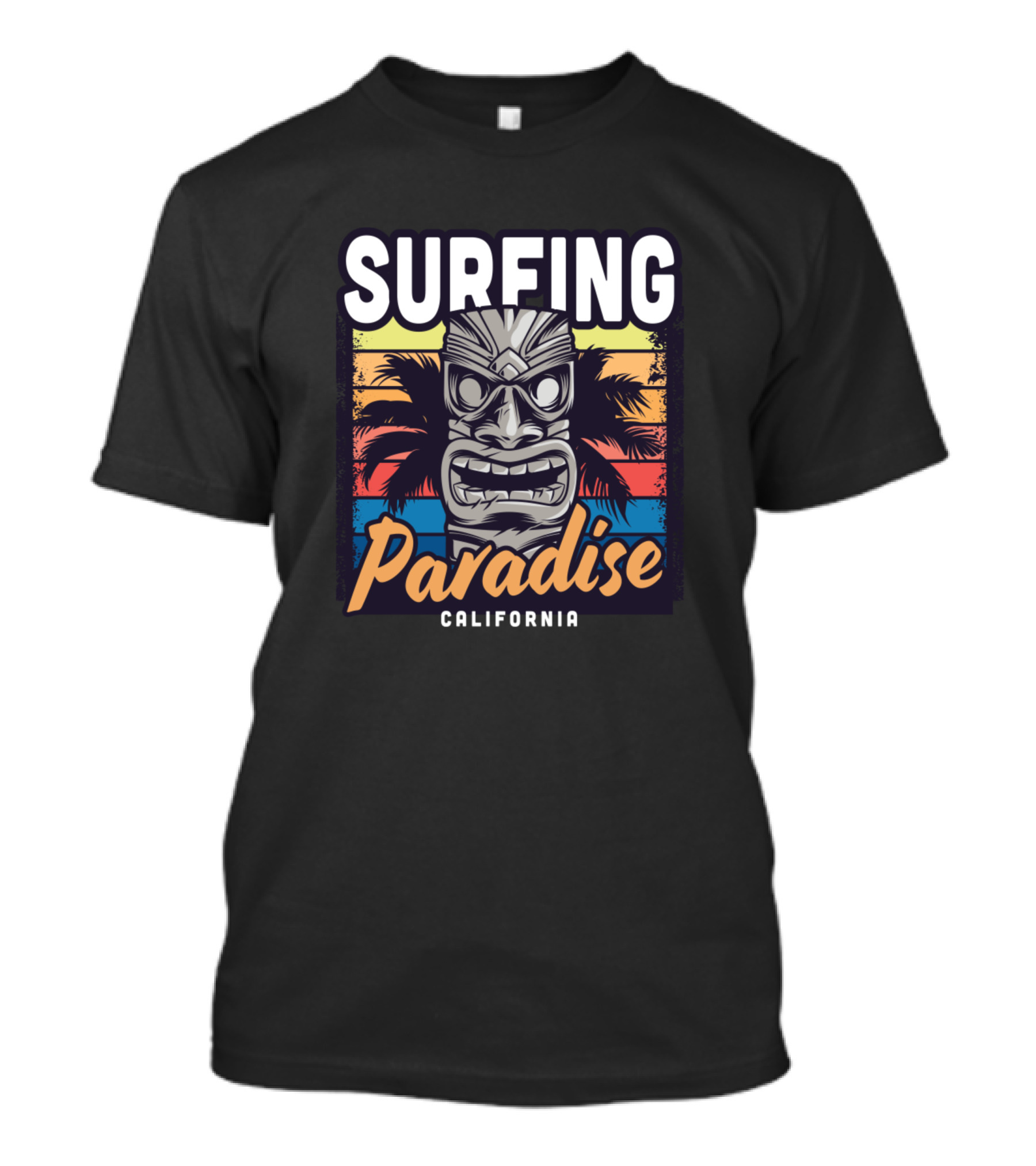 Surfing Paradise California Tiki Mask Vintage Sunset T-Shirt
