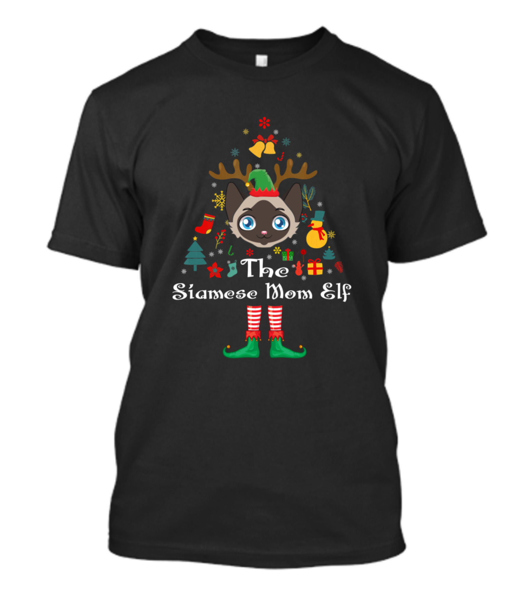 The Siamese Mom Elf Christmas Cat Holiday T-Shirt