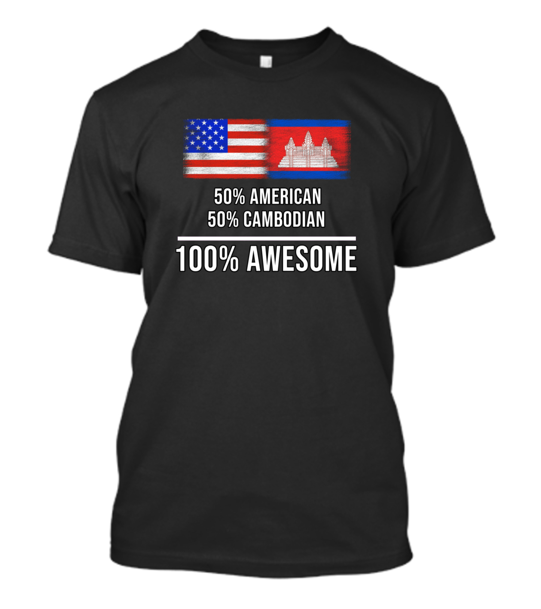 50 American 50 Cambodian 100% Awesome USA Cambodia Flags T-Shirt