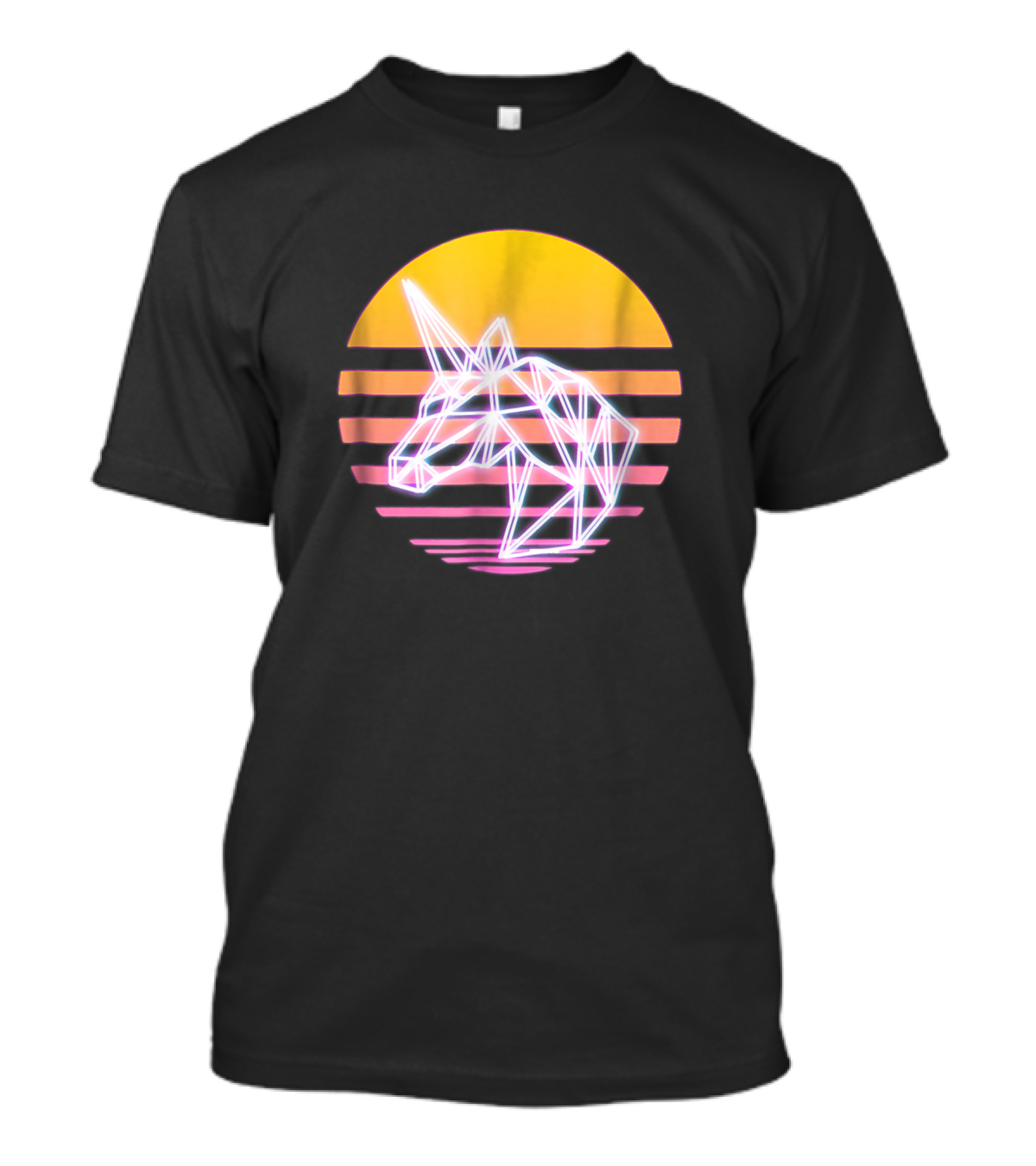 Neon Poly Geometric Unicorn 80s Retro Sunset T-Shirt