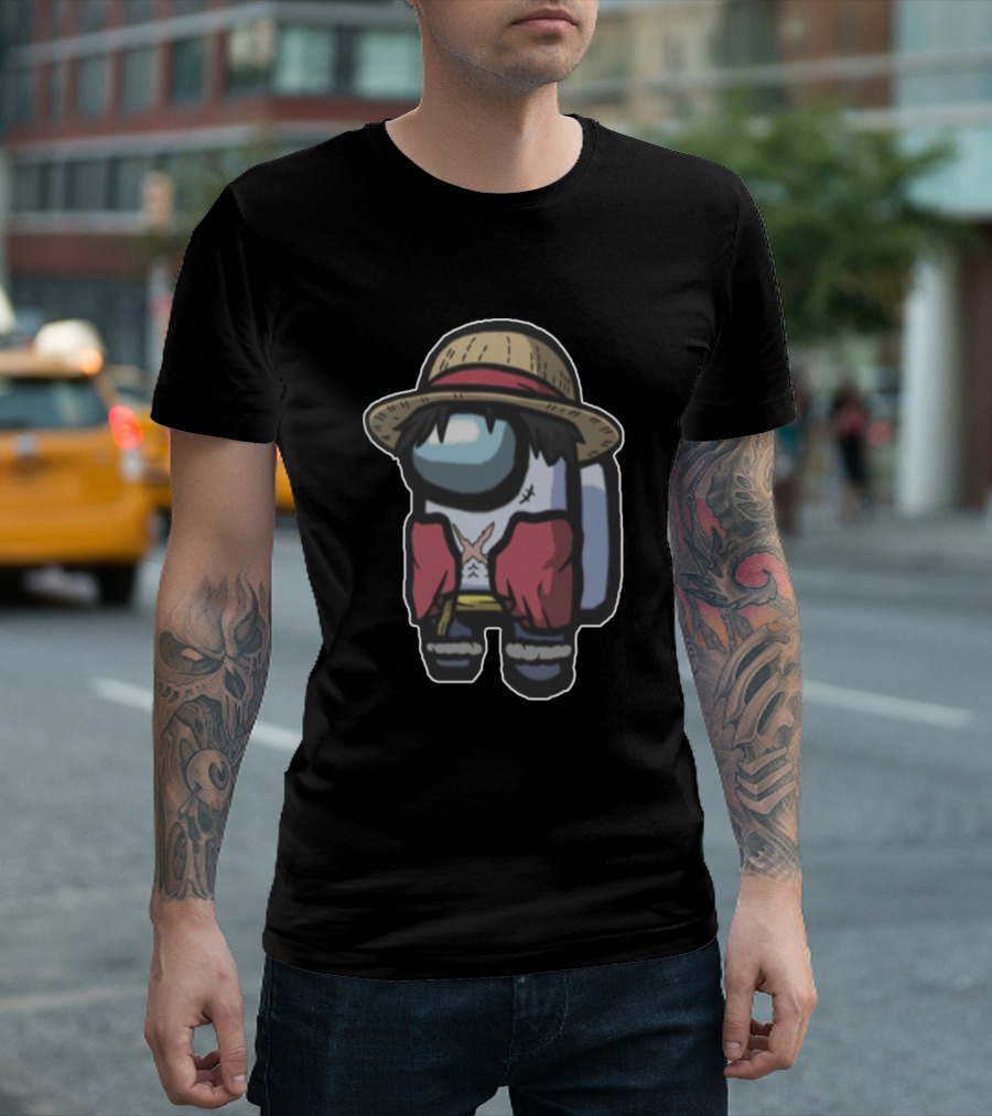 Among Us Crossover With Luffy Straw Hat Character T-Shirt