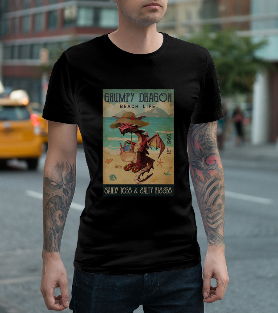 Grumpy Dragon Beach Life Sandy Toes and Salty Kisses Est 1960 T-Shirt