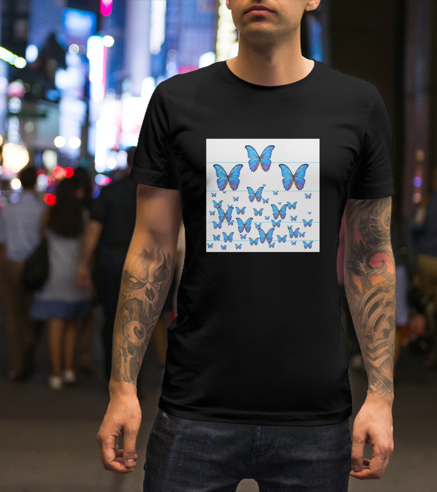 Blue Butterflies On T-Shirt