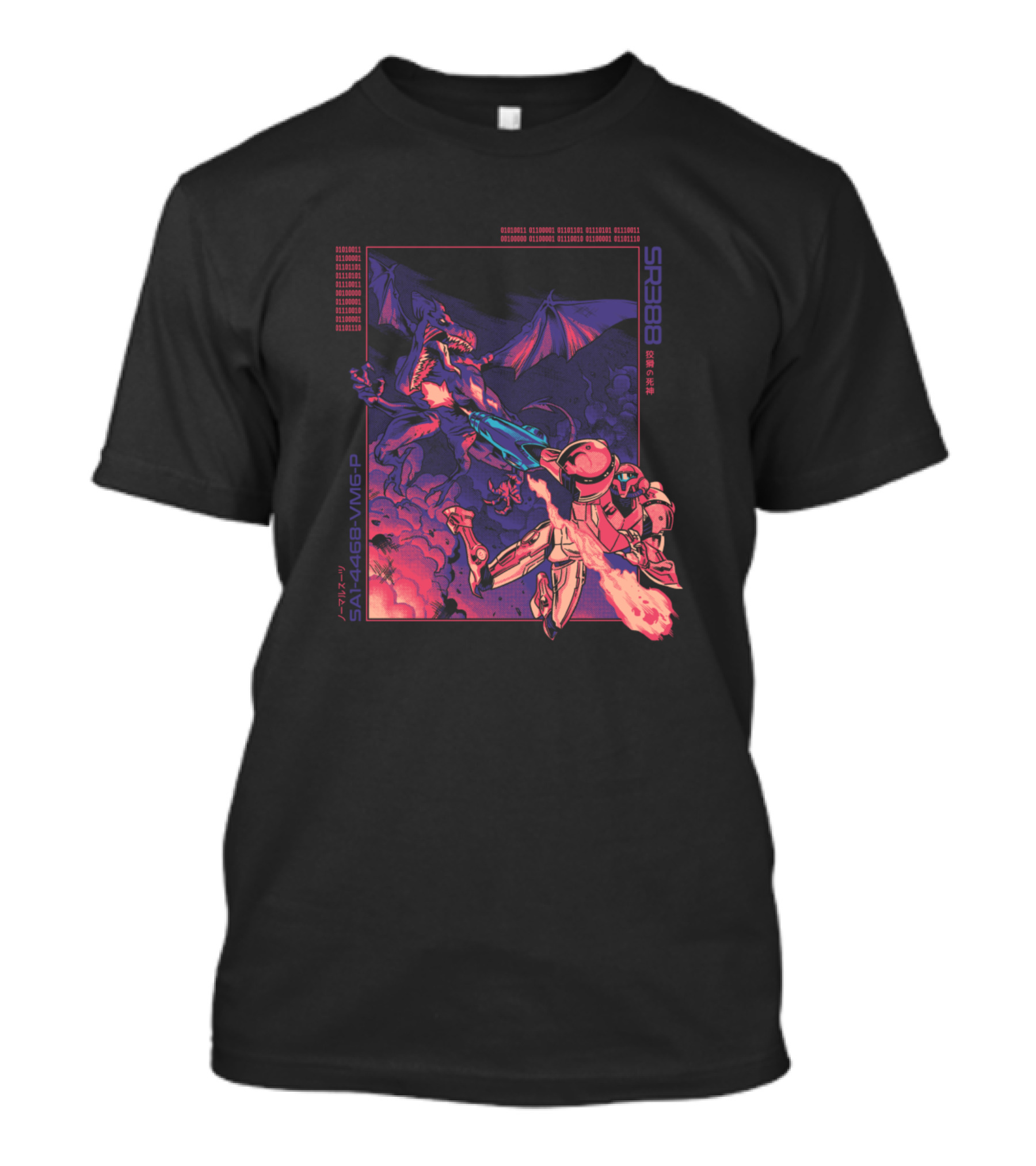 SR388 SA-X486-VMG-P Retro Bounty Hunter Facing Dragon Fiery Encounter T-Shirt