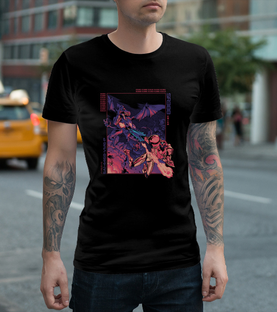 SR388 SA-X486-VMG-P Retro Bounty Hunter Facing Dragon Fiery Encounter T-Shirt