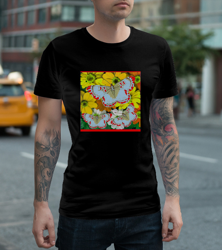 Butterfly Floral Vibrant Yellow and White Flowers T-Shirt