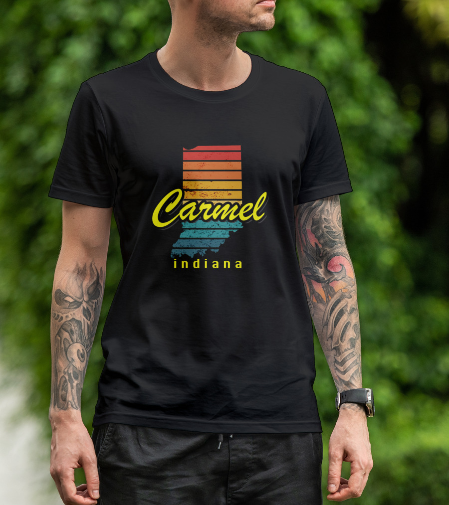 Carmel Indiana Retro State Outline Vintage Colors T-Shirt