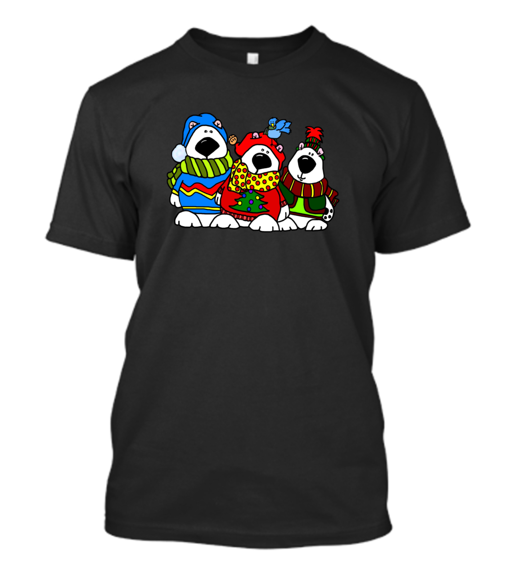 Christmas Bear Buddies Festive Trio In Winter Scarves And Hats T-Shirt