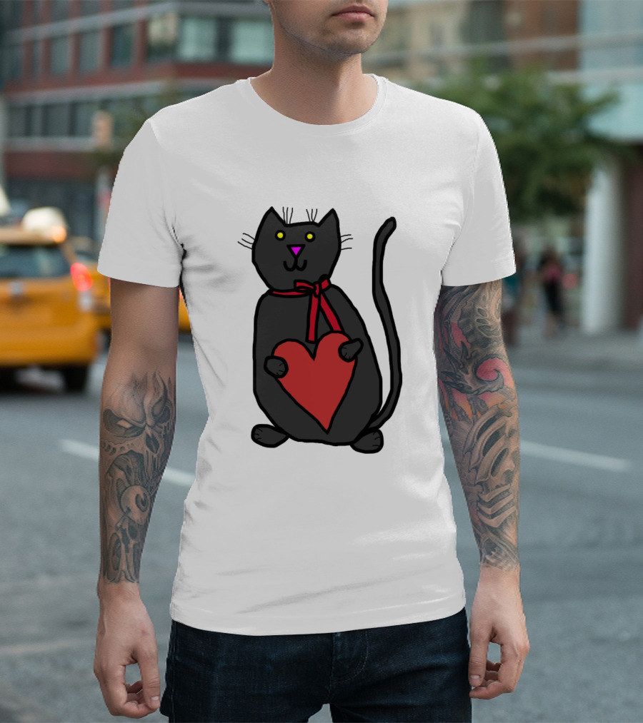 Cute Cat With Red Heart T-Shirt
