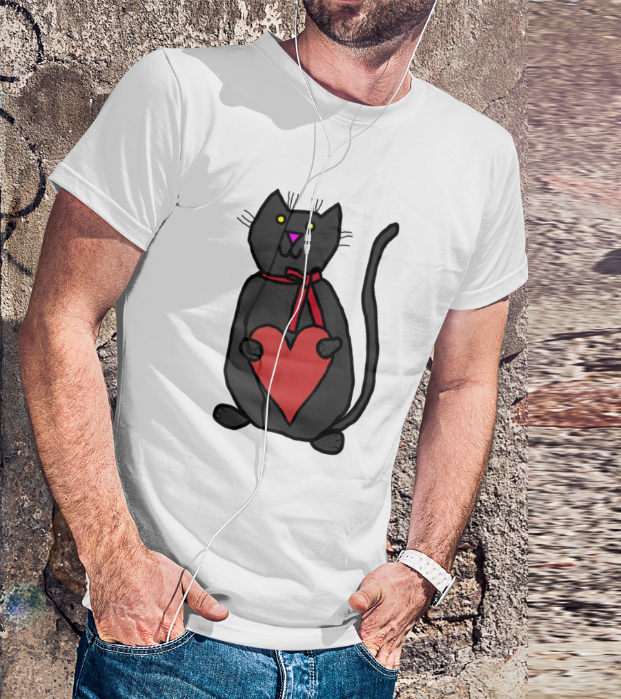 Cute Cat With Red Heart T-Shirt