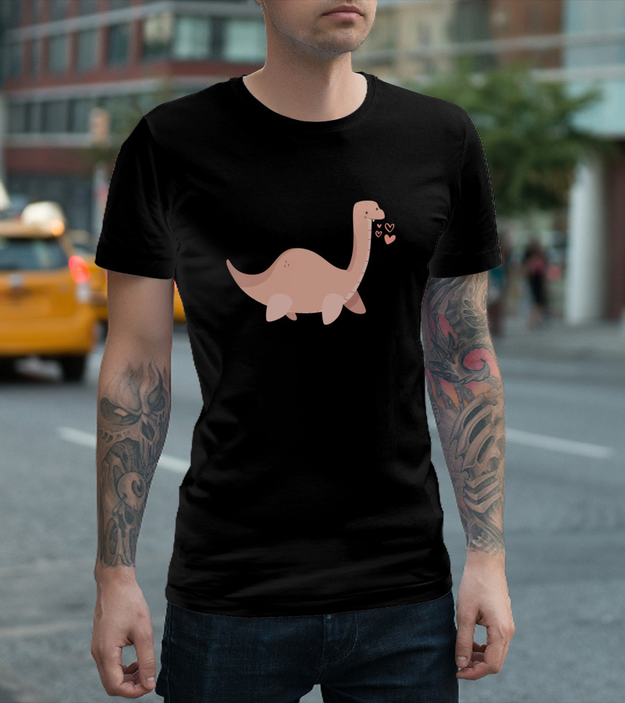 Dino Boba Cute Brontosaurus with Heart Bubbles T-Shirt