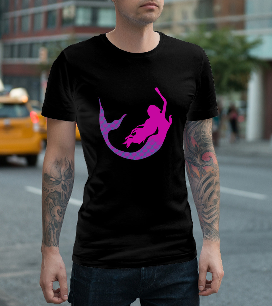 Escamas De Sirena Silueta De Sirena Con Cola Escamosa Rosa Y Morada T-Shirt