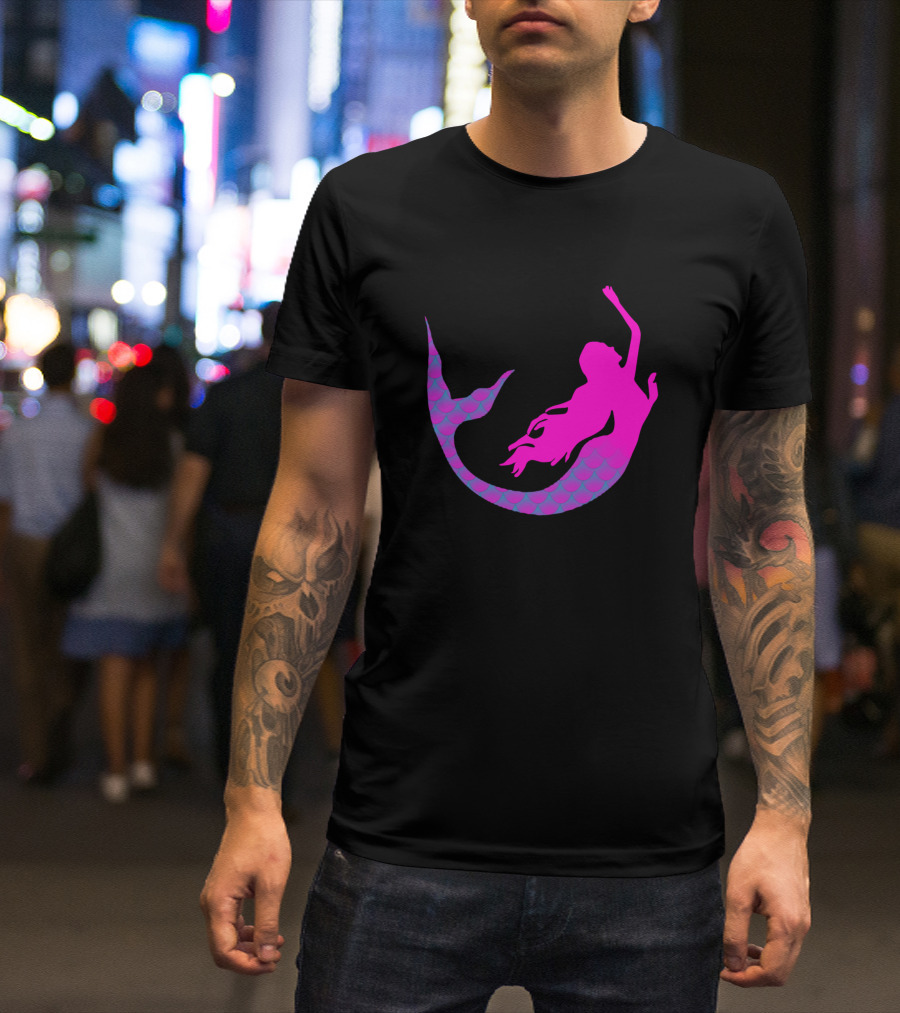 Escamas De Sirena Silueta De Sirena Con Cola Escamosa Rosa Y Morada T-Shirt