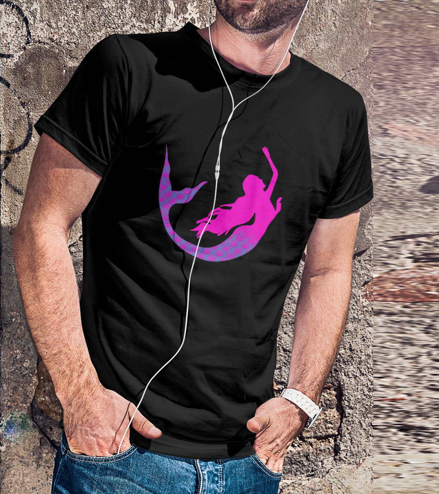 Escamas De Sirena Silueta De Sirena Con Cola Escamosa Rosa Y Morada T-Shirt