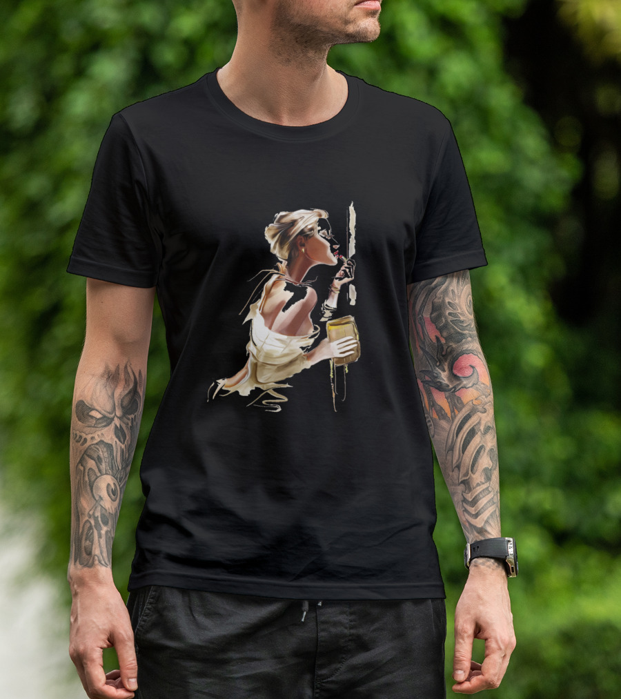 Fashion Print Printmaking Stylish Woman With Drink T-Shirt