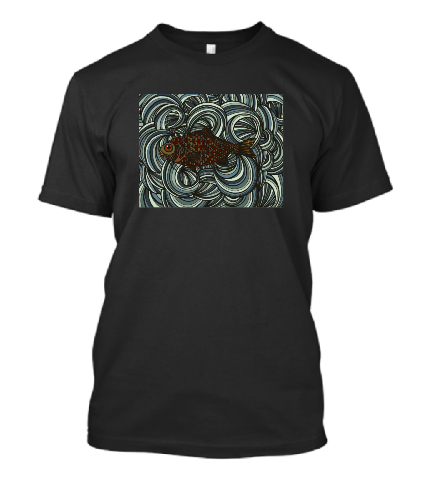 Fish Swimming Amidst Swirling Waves T-Shirt