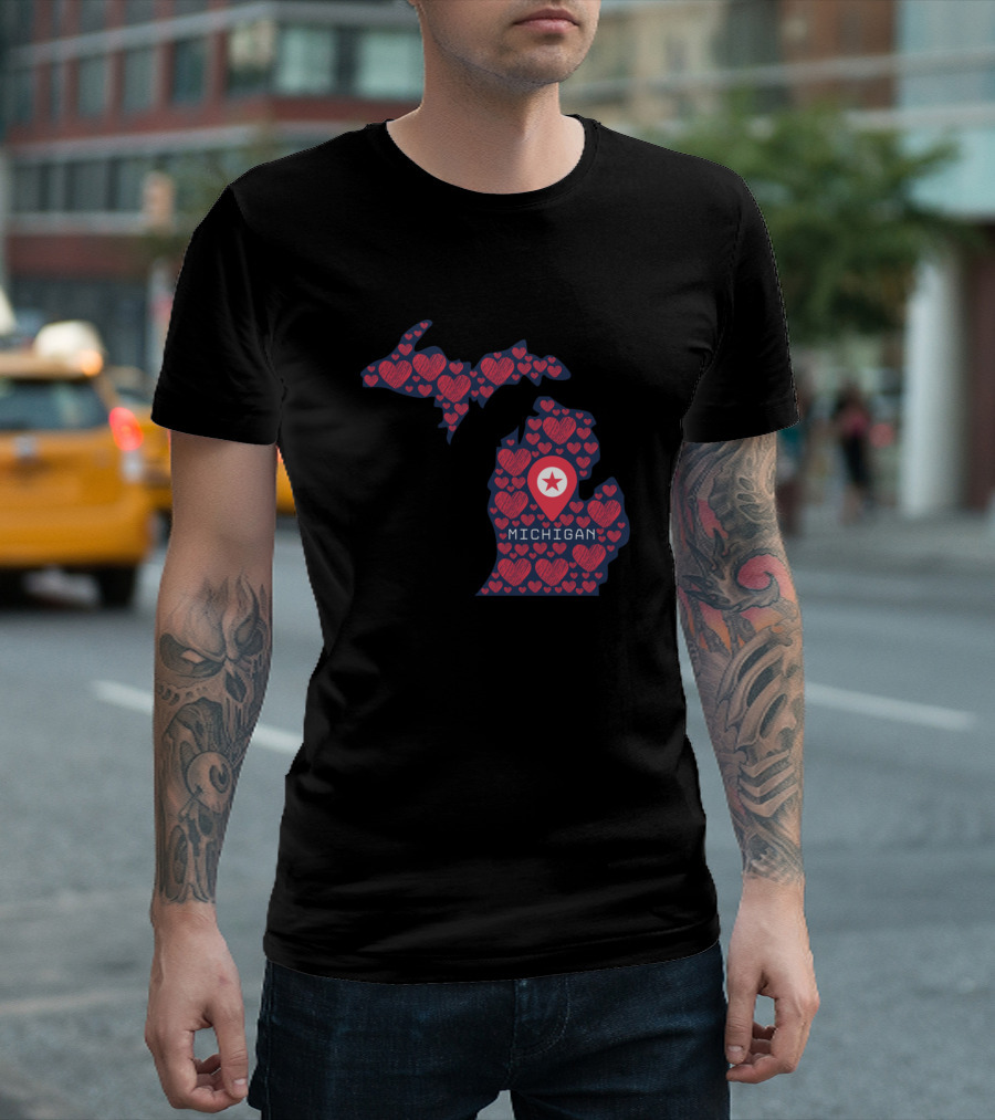 From Michigan With Love Hearts Map T-Shirt