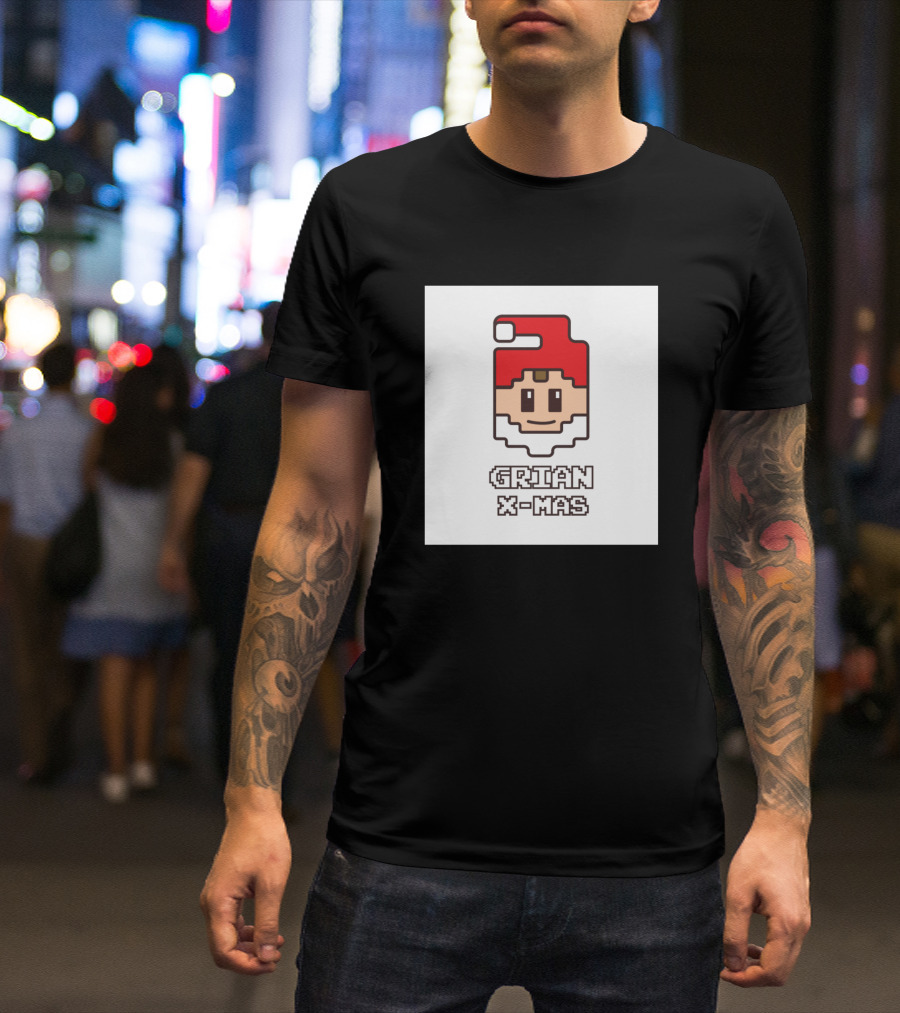 Grian X-Mas Pixel Art Santa Hat Character T-Shirt