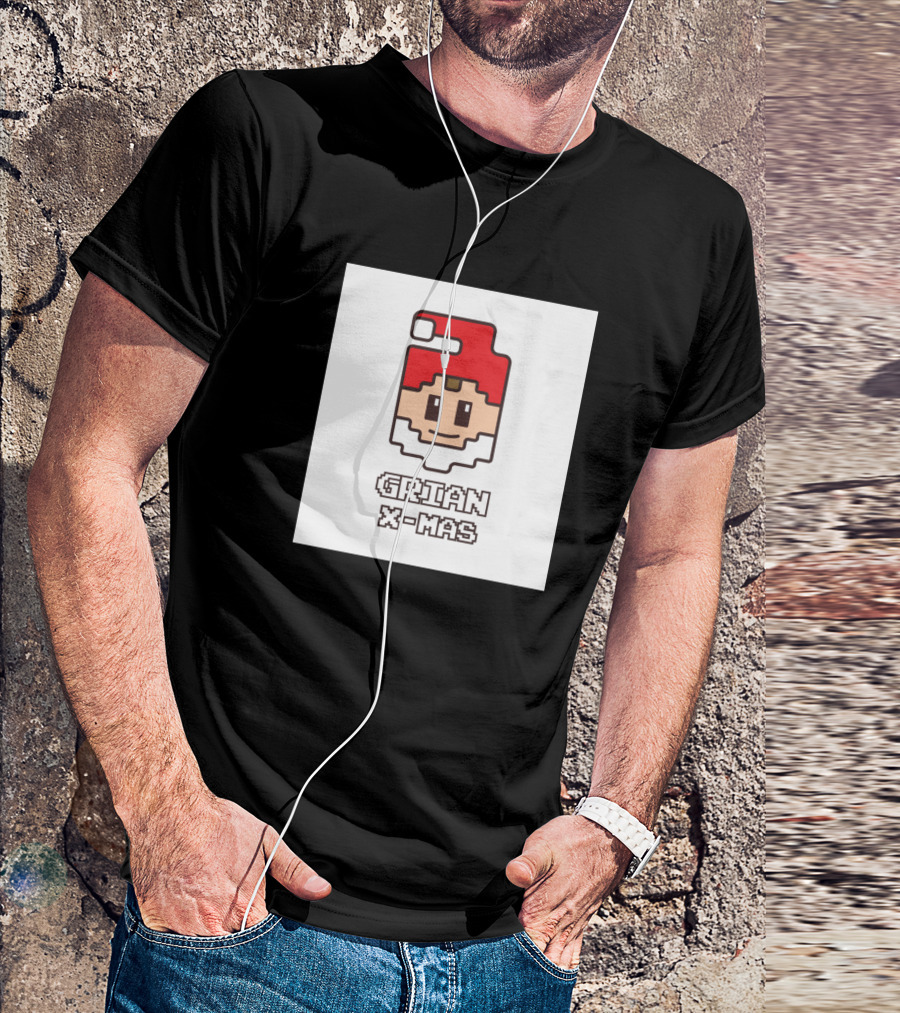 Grian X-Mas Pixel Art Santa Hat Character T-Shirt
