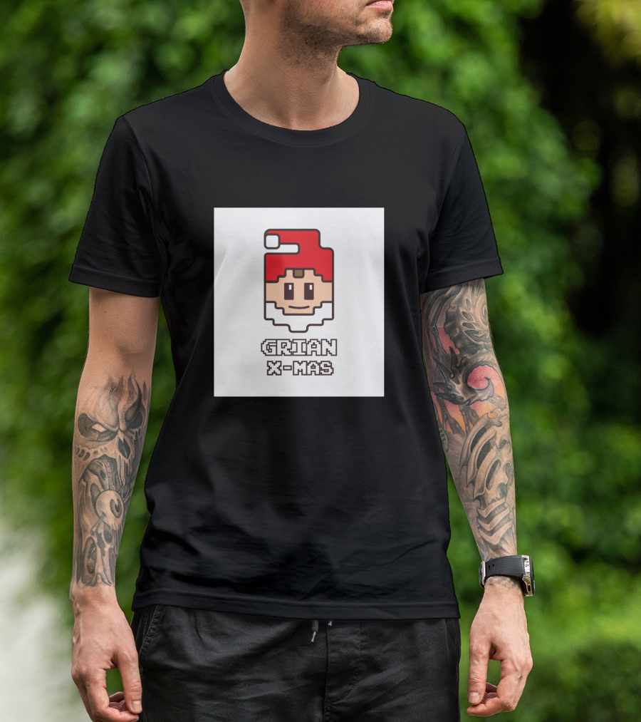 Grian X-Mas Pixel Art Santa Hat Character T-Shirt