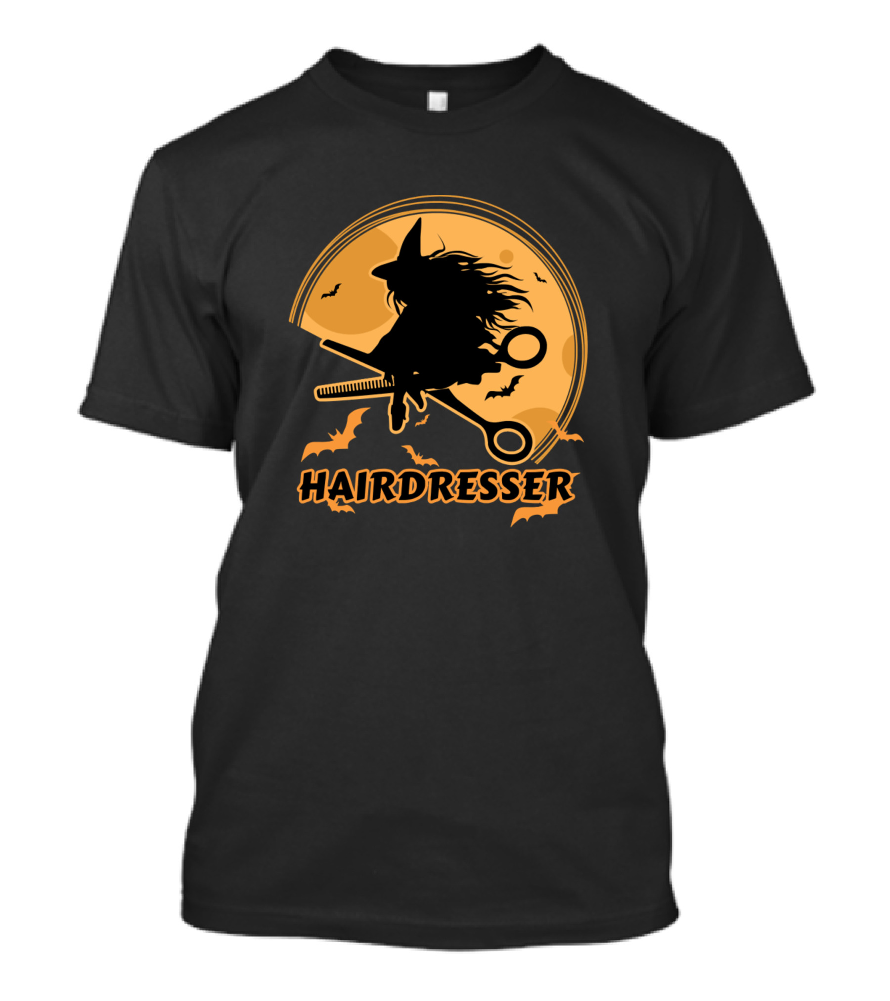 Hairdresser Witch Halloween Barber Stylist With Scissors And Bats T-Shirt