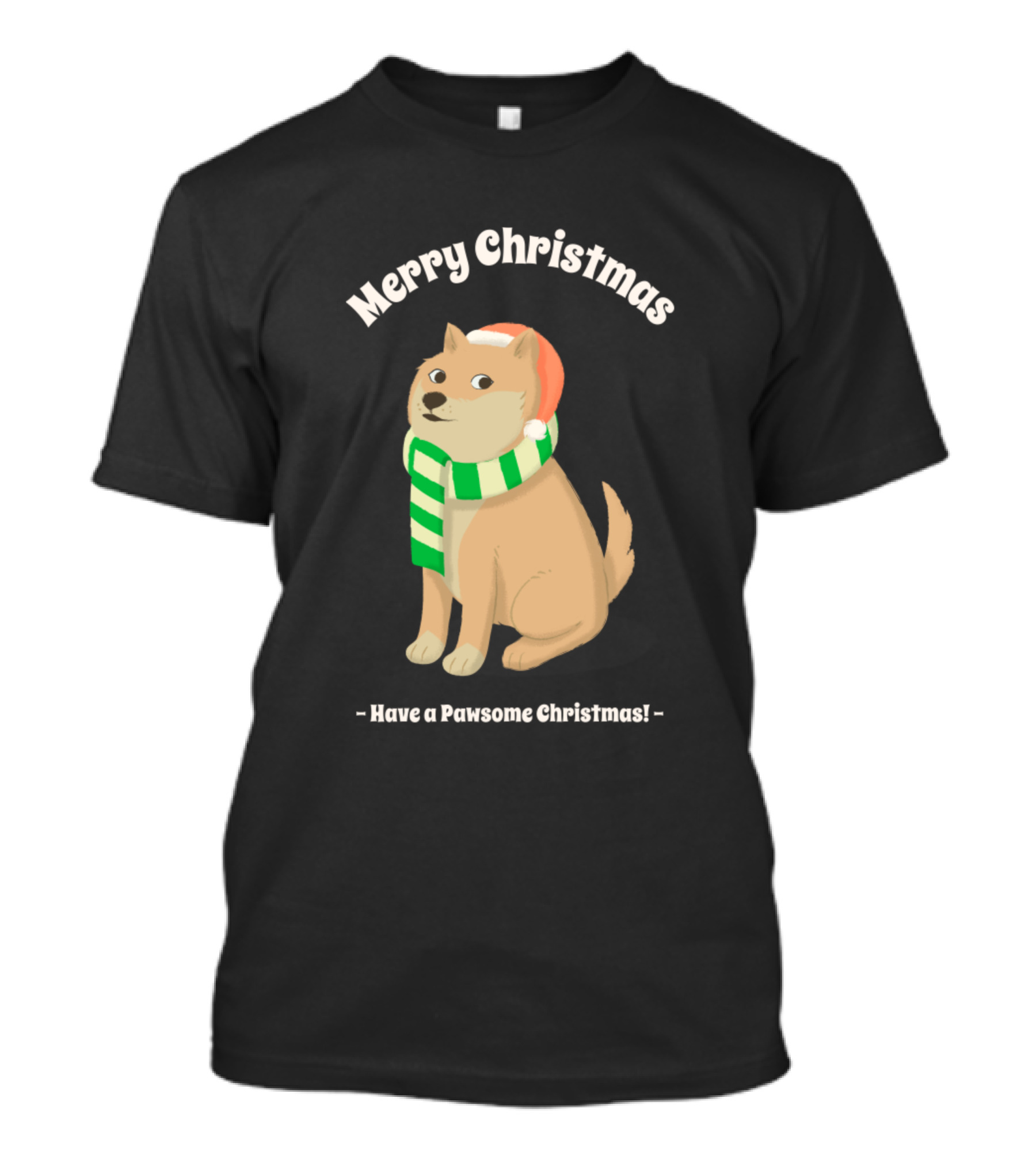 Merry Christmas Have A Pawsome Christmas Dog Wearing Santa Hat And Scarf T-Shirt