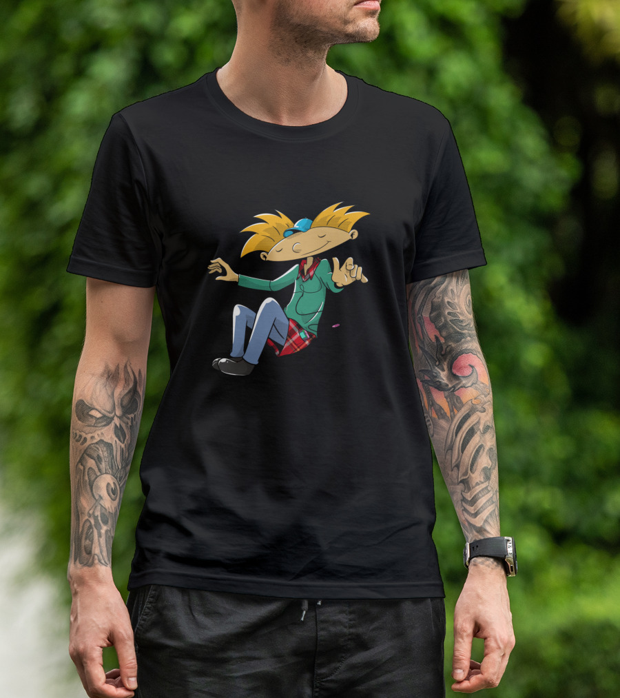 Hey Arnold Listening To Music With Headphones And Plaid T-Shirt