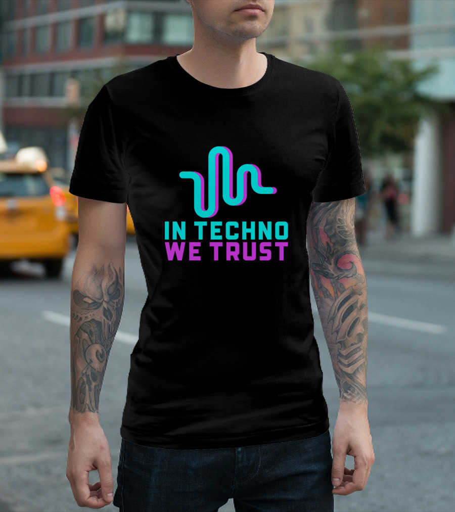 In Techno We Trust Neon Soundwave T-Shirt
