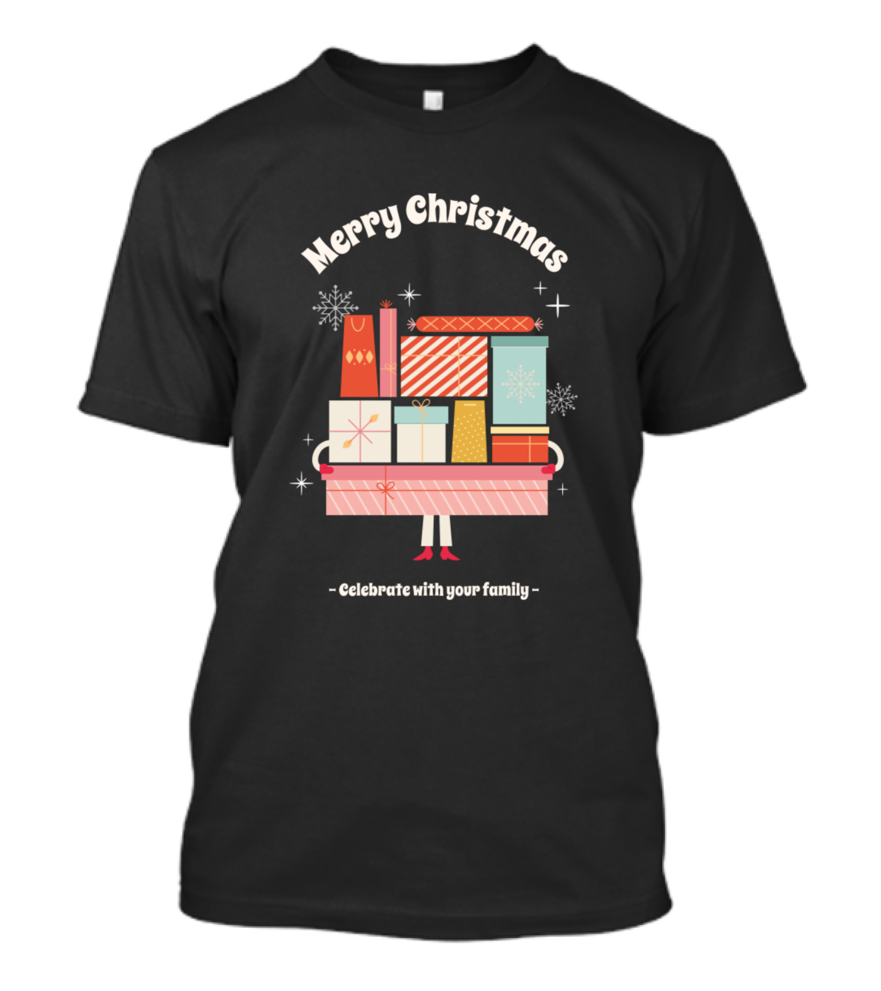 Merry Christmas Celebrate With Your Family Cute Santa T-Shirt