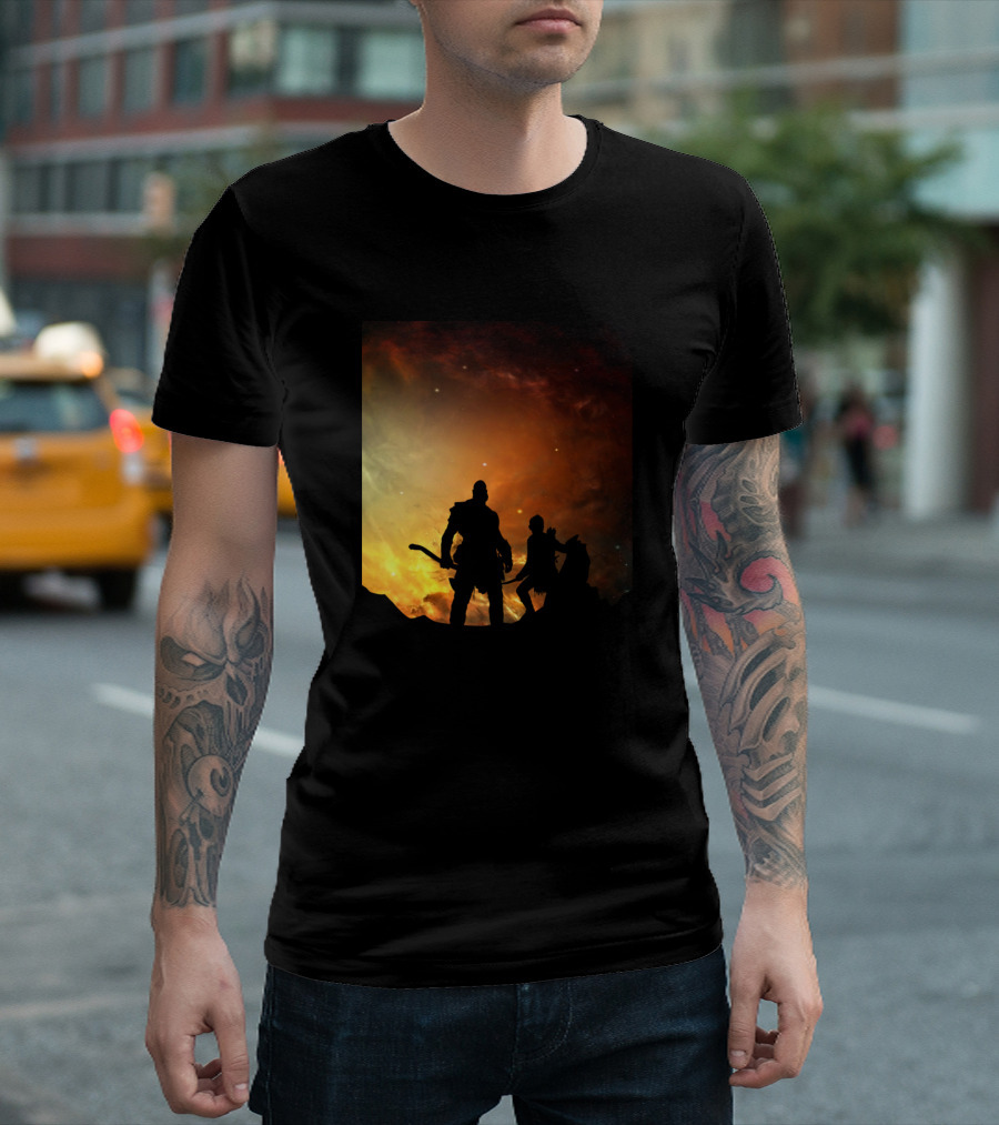 Rafiki And Simba Silhouettes Against Dramatic Fiery Sky T-Shirt