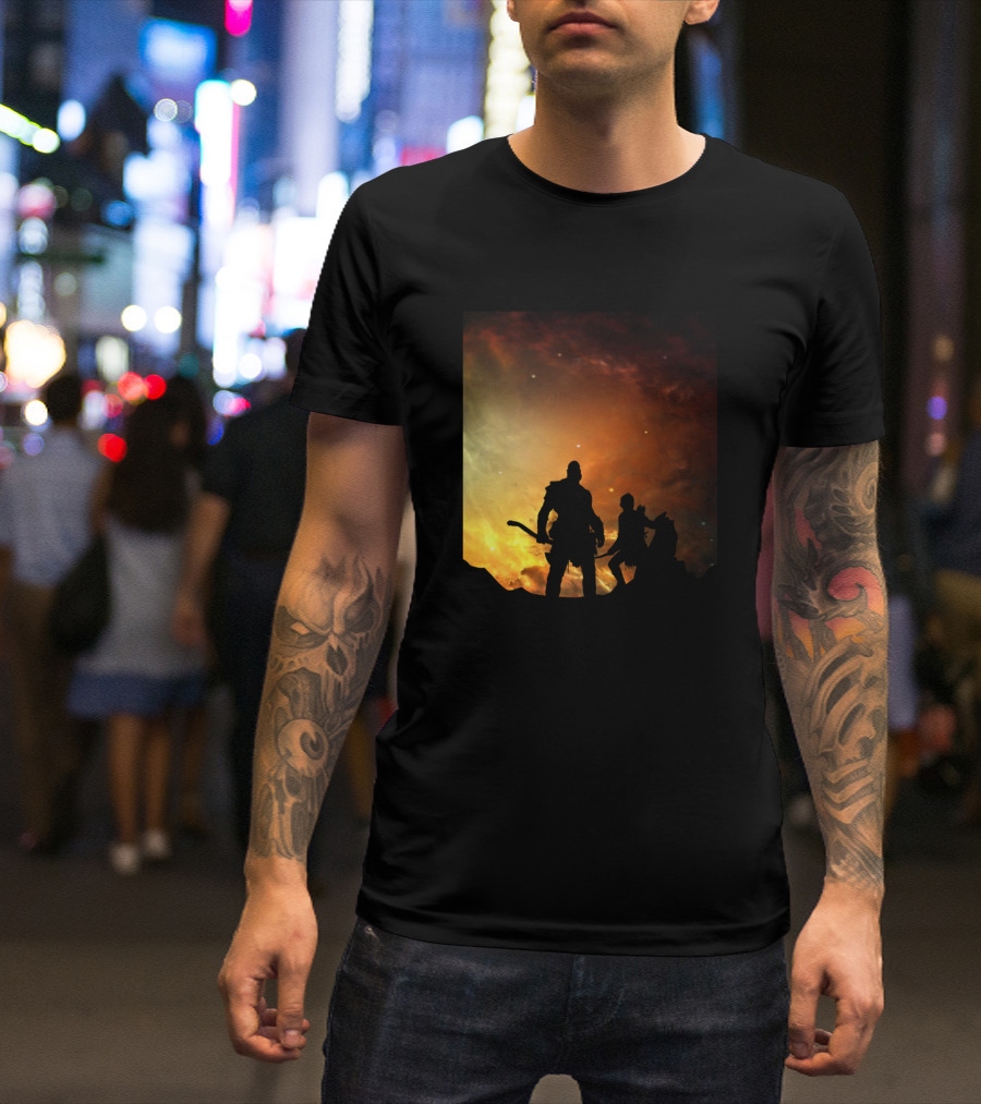Rafiki And Simba Silhouettes Against Dramatic Fiery Sky T-Shirt