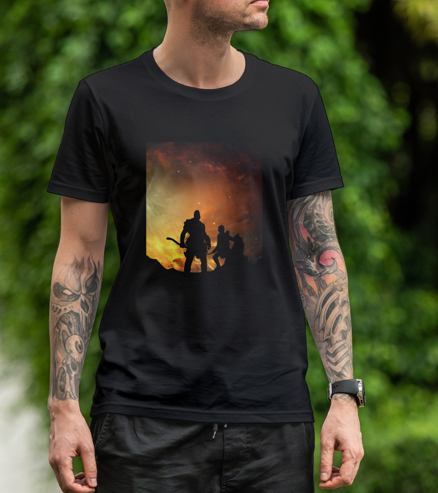 Rafiki And Simba Silhouettes Against Dramatic Fiery Sky T-Shirt