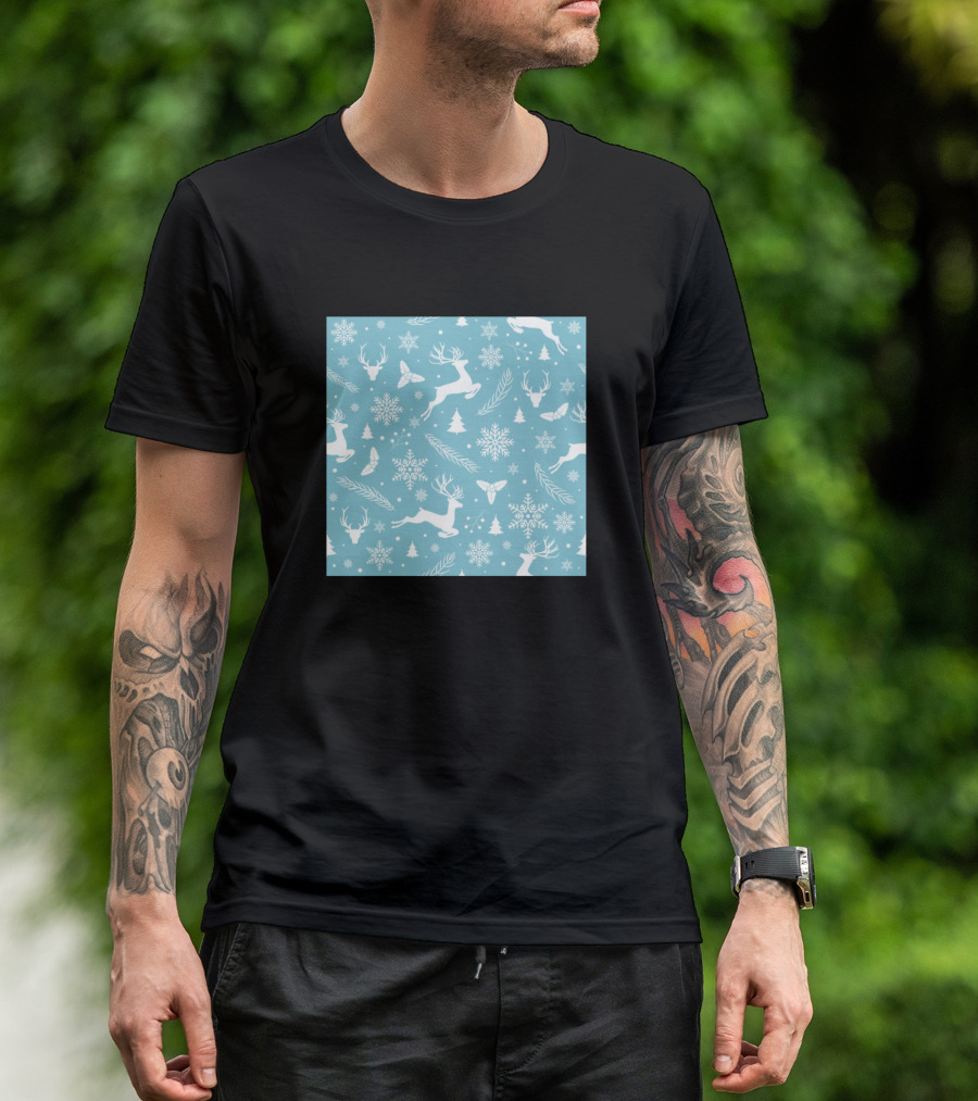 Amazing Christmas Reindeer Snowflakes Trees Pattern Mask T-Shirt