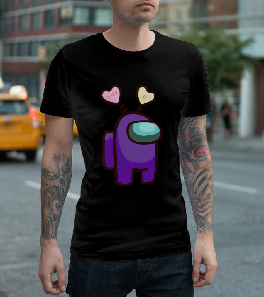 Among Us Purple Valentine Day Luv U Candy Hearts T-Shirt