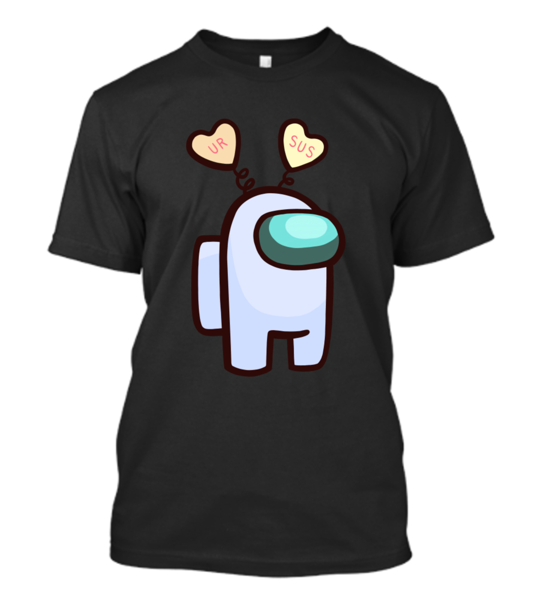 Among Us White Crewmate With UR SUS Valentine Candy Hearts Hat T-Shirt