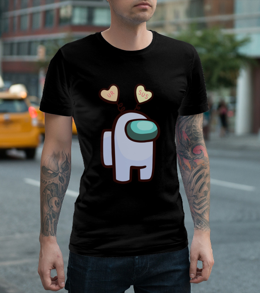 Among Us White Crewmate With UR SUS Valentine Candy Hearts Hat T-Shirt